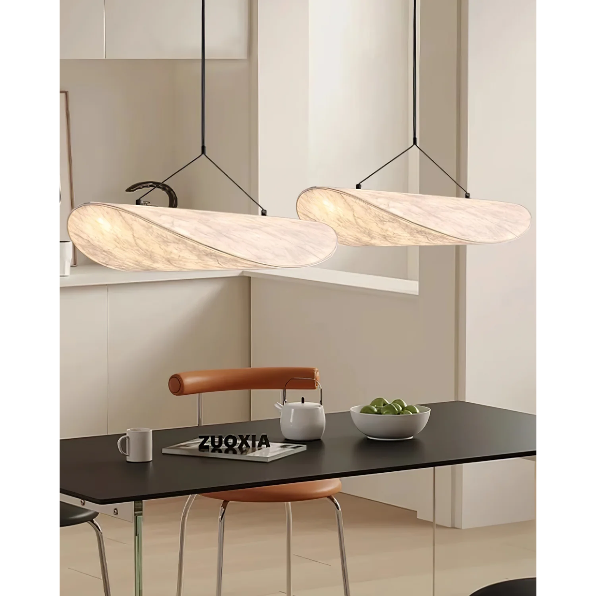 Pendant Light with Sculptural Ribbon Shade and Textured Diffuser for Bathroom Fixtures