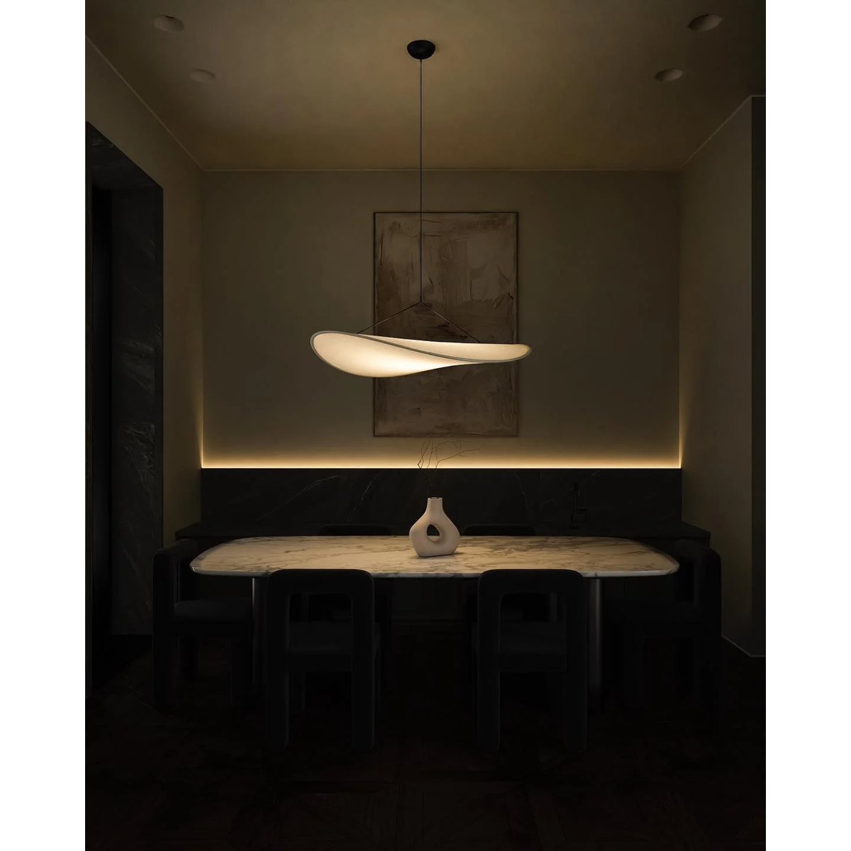 Pendant Light with Sculptural Ribbon Shade and Textured Diffuser for Bathroom Fixtures