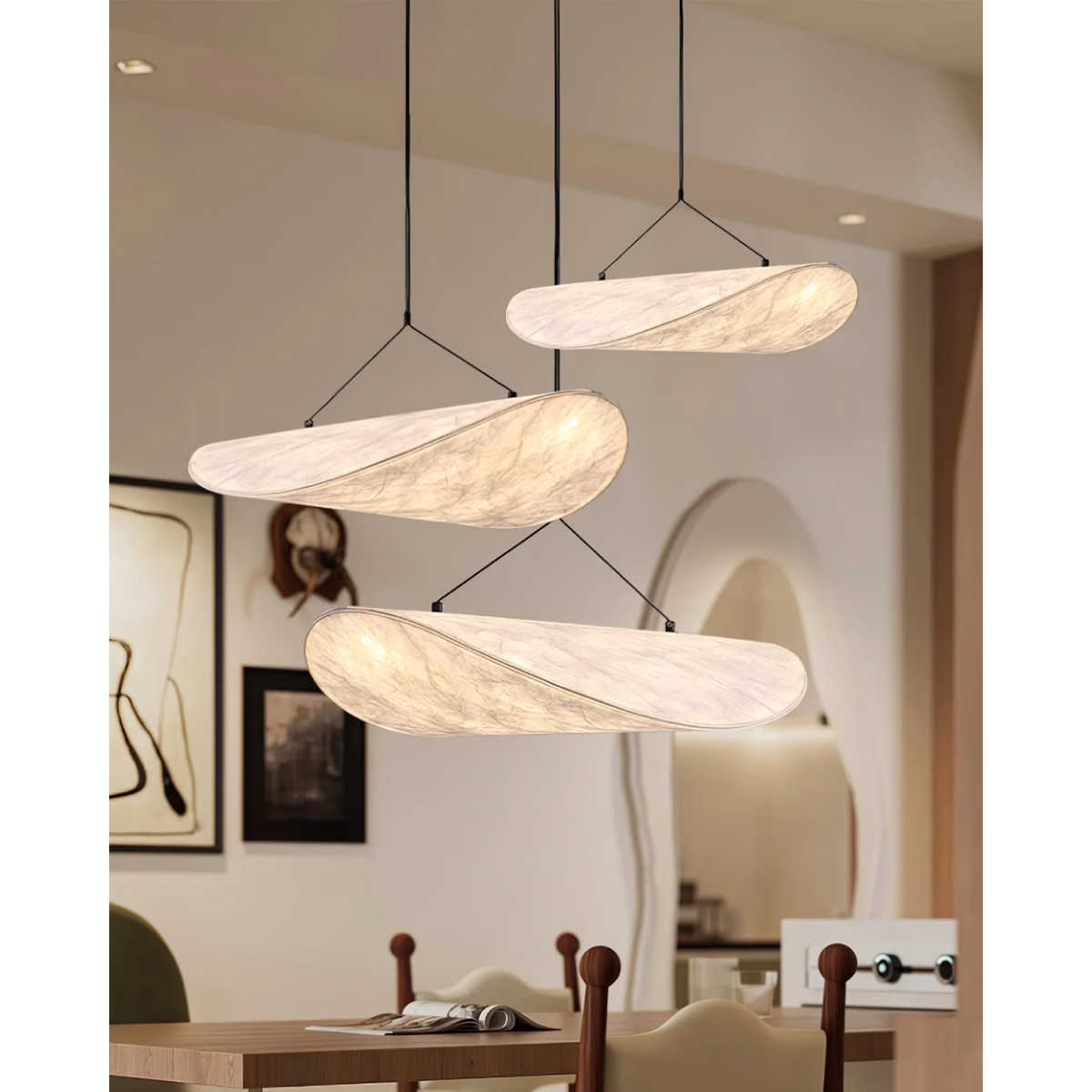 Pendant Light with Sculptural Ribbon Shade and Textured Diffuser for Bathroom Fixtures