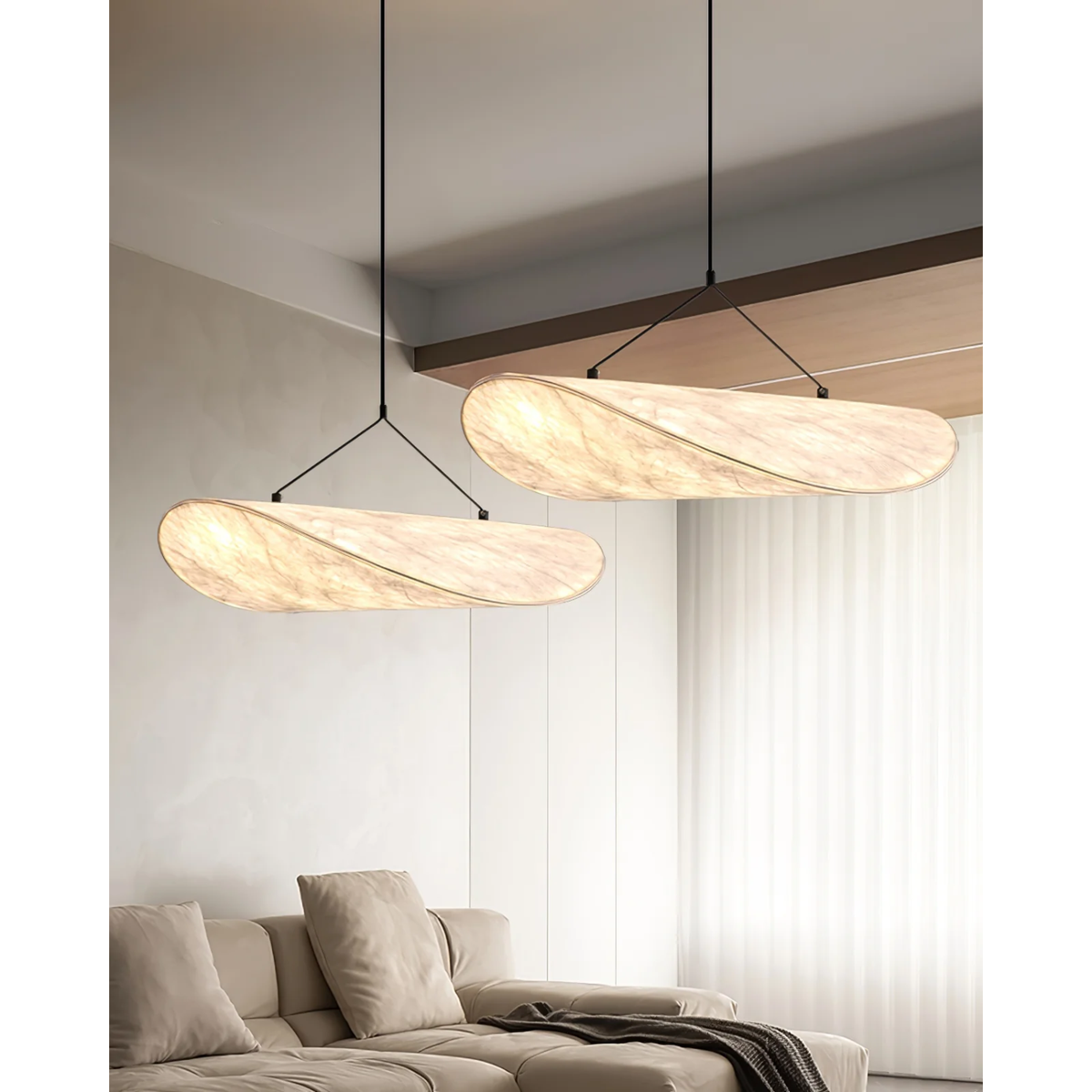 Pendant Light with Sculptural Ribbon Shade and Textured Diffuser for Bathroom Fixtures