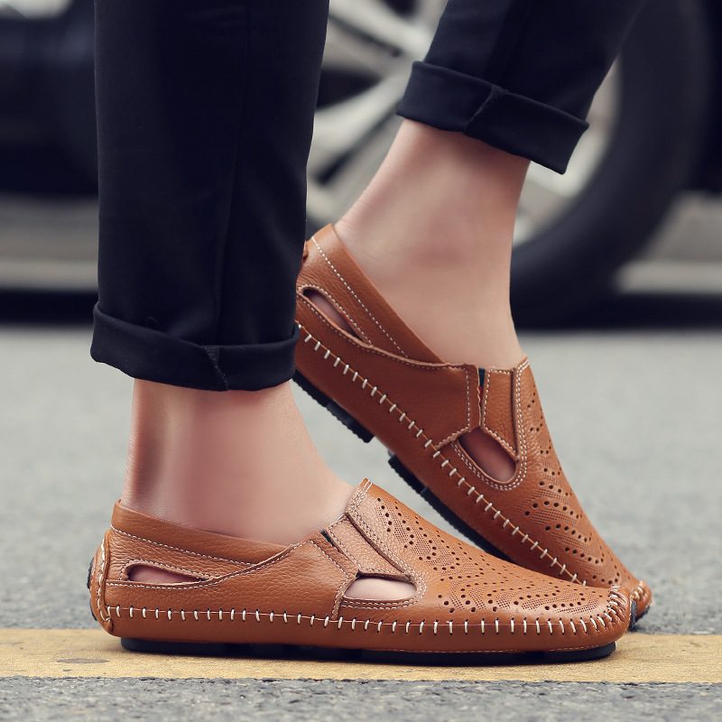 Perforated Leather Slip-On Loafers for Men