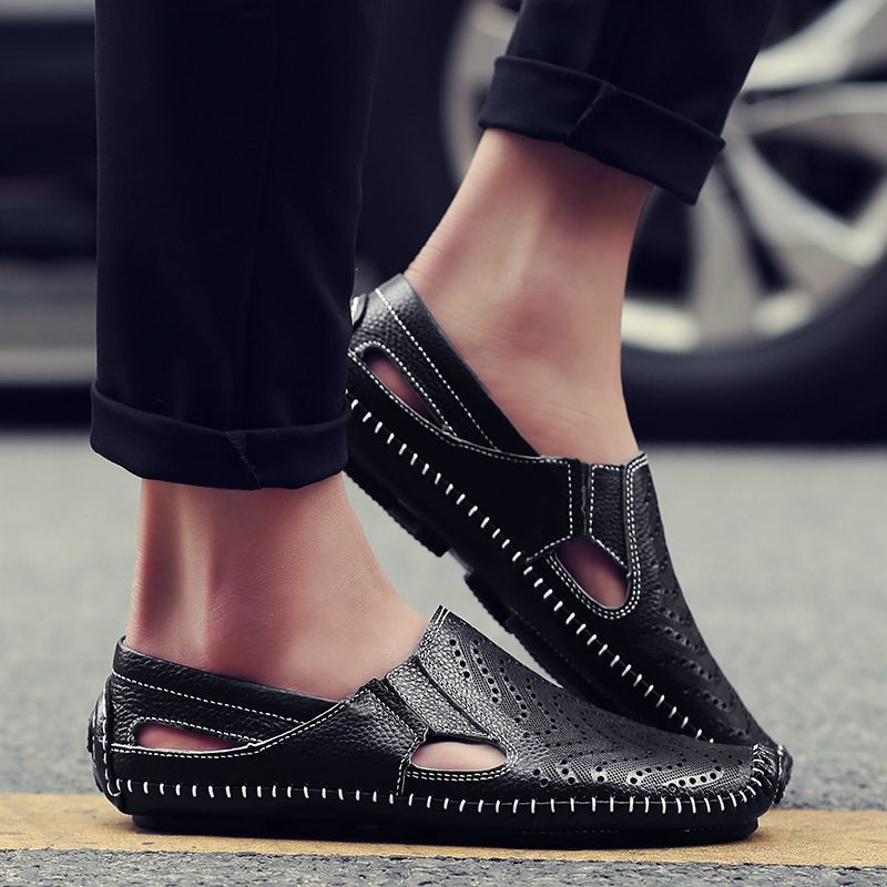 Perforated Leather Slip-On Loafers for Men