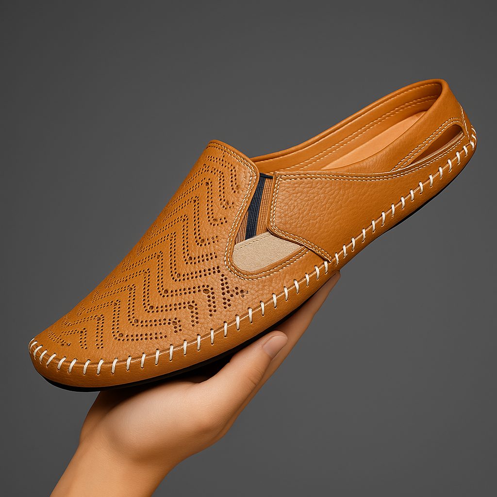 Perforated Leather Slip-On Loafers for Men