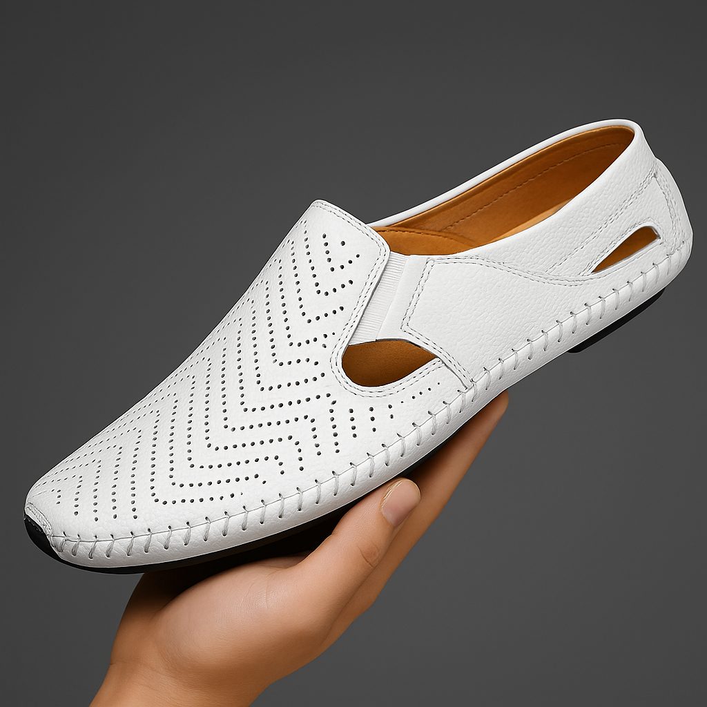 Perforated Leather Slip-On Loafers for Men