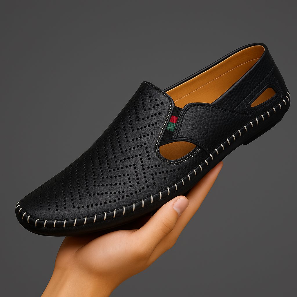 Perforated Leather Slip-On Loafers for Men