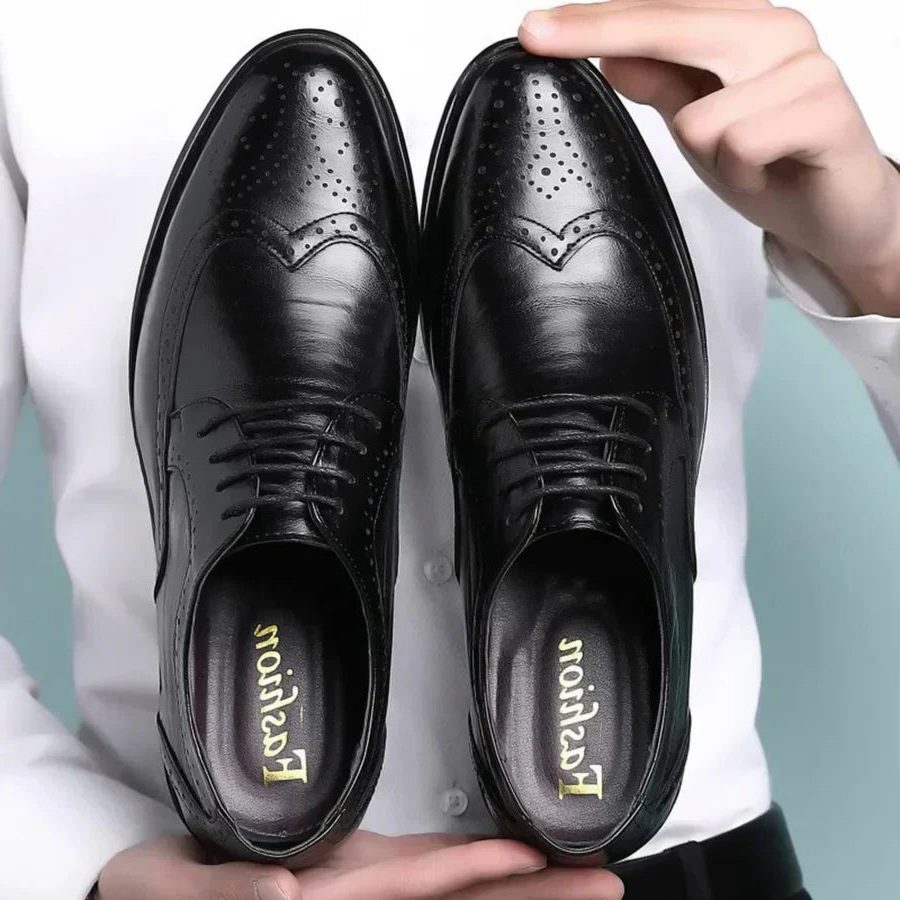 Perforated Wingtip Lace-Up Oxford Shoes for Men