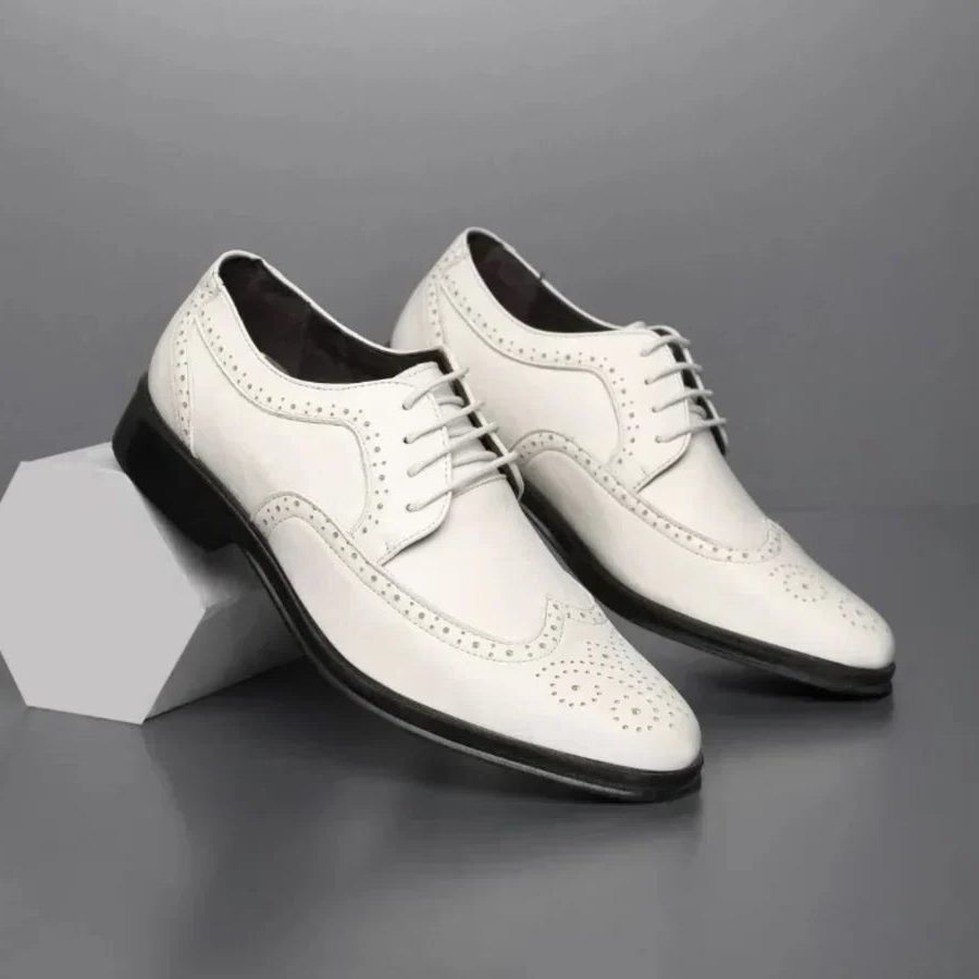 Perforated Wingtip Lace-Up Oxford Shoes for Men
