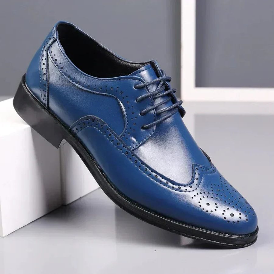 Perforated Wingtip Lace-Up Oxford Shoes for Men