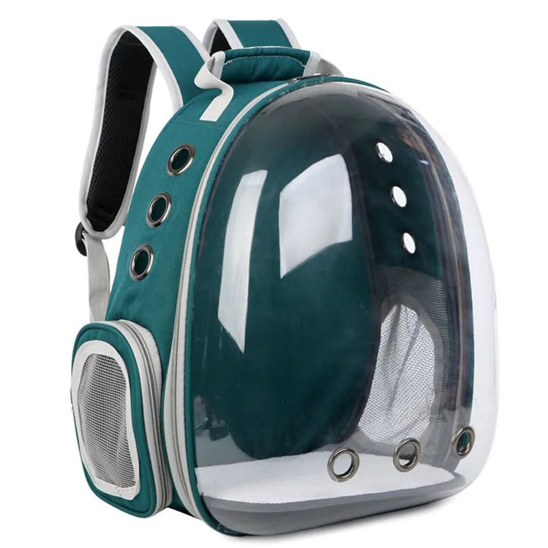Pet Backpack | Transparent Capsule & Breathable Oxford | For Cats, Small Dogs & Birds
