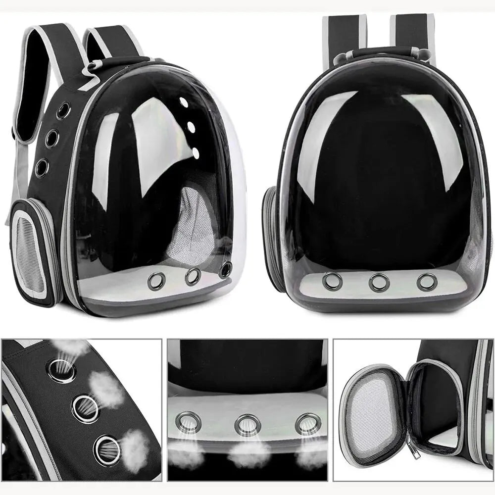 Pet Backpack | Transparent Capsule & Breathable Oxford | For Cats, Small Dogs & Birds