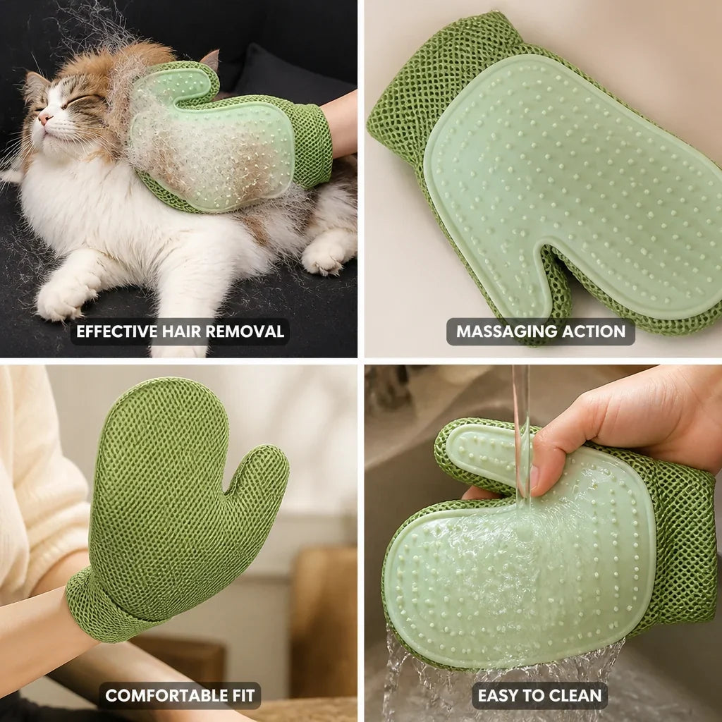 Pet Hair Removal Glove | Double-Sided Massage & Rubberized Bristles | Fits Left & Right Hands