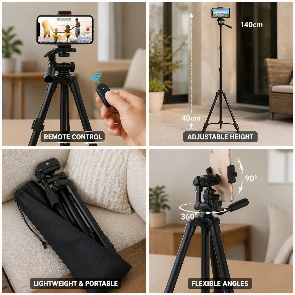 Phone Tripod | 3-in-1 Selfie Stick & Bluetooth Remote | 40–140 cm