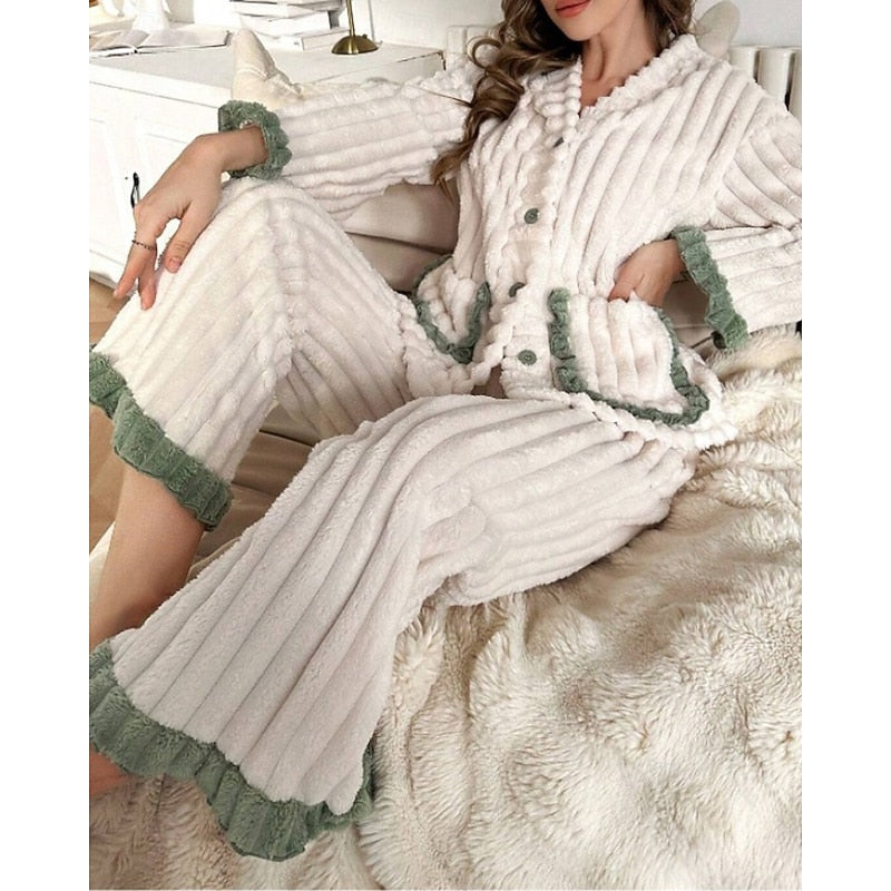 Winifred | Plush Ruffle Trim Pajama Set