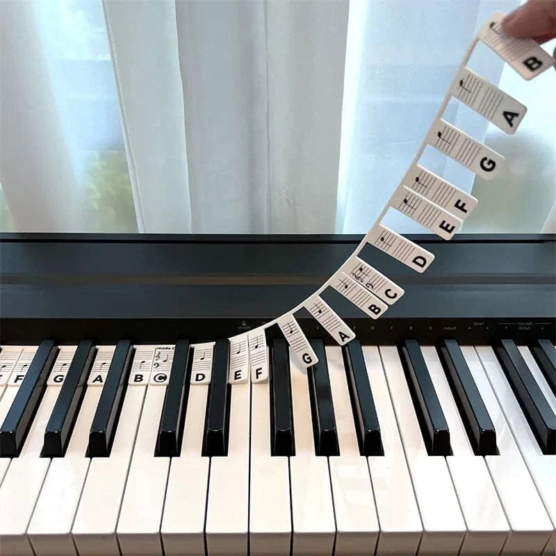Piano Key Labels | Removable Silicone & Double-Staff Notation | Fits 88-Key Pianos