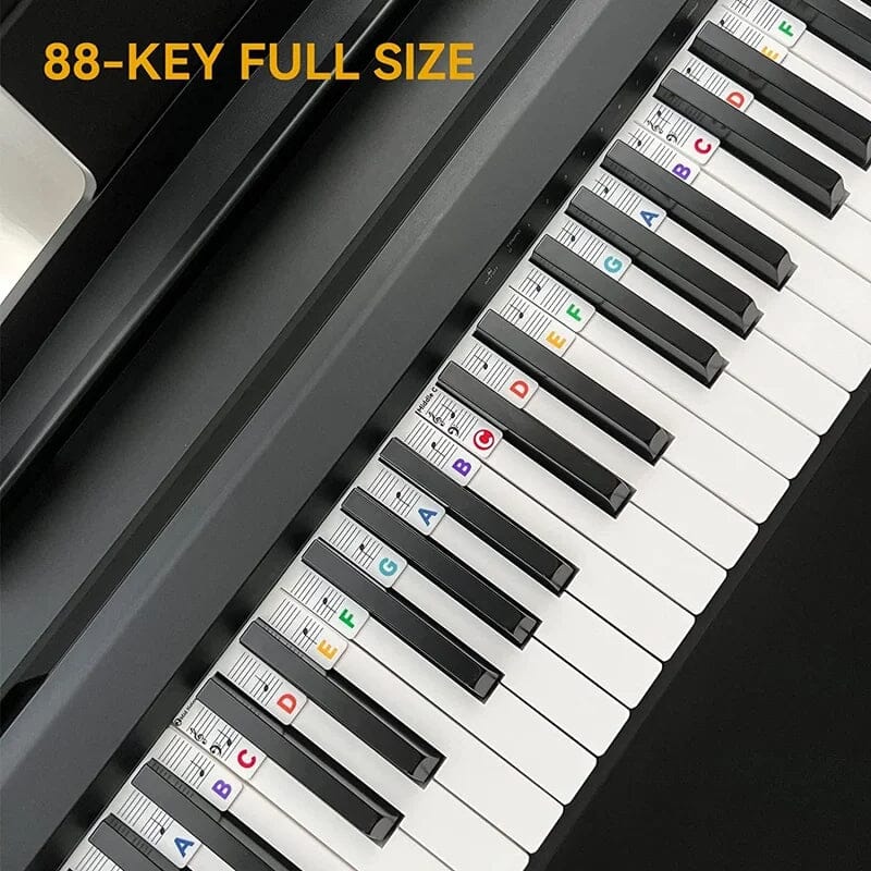 Piano Key Labels | Removable Silicone & Double-Staff Notation | Fits 88-Key Pianos