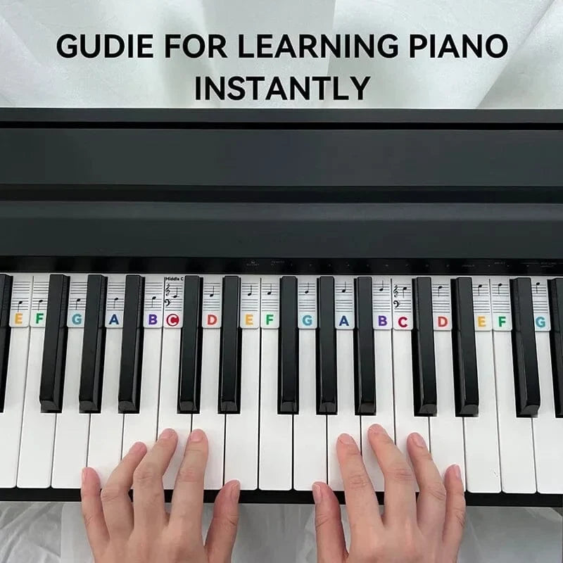 Piano Key Labels | Removable Silicone & Double-Staff Notation | Fits 88-Key Pianos