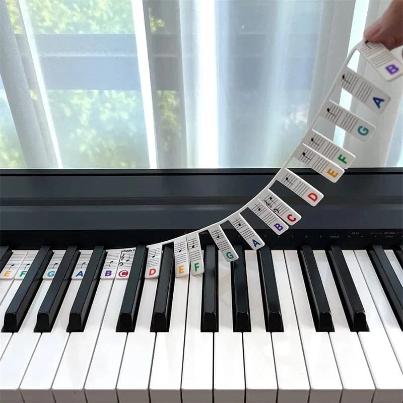 Piano Key Labels | Removable Silicone & Double-Staff Notation | Fits 88-Key Pianos