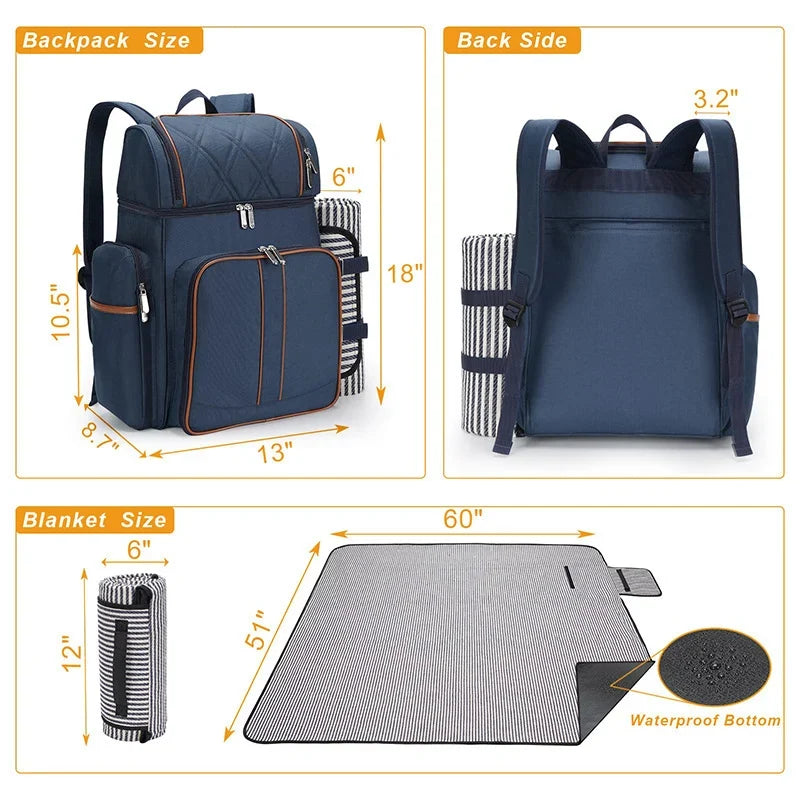 Picnic Backpack | Insulated & Complete Dining Set | Serves 4