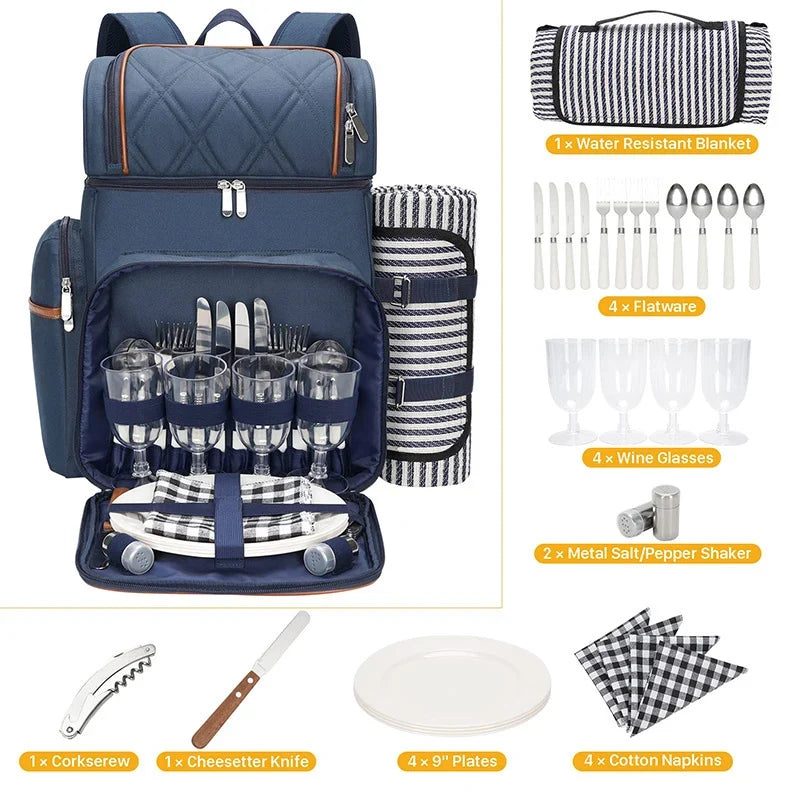 Picnic Backpack | Insulated & Complete Dining Set | Serves 4