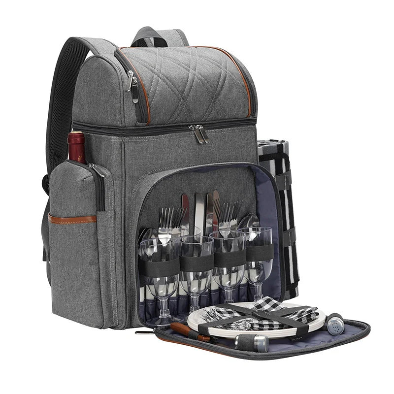 Picnic Backpack | Insulated & Complete Dining Set | Serves 4