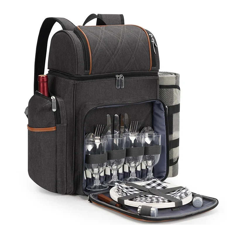 Picnic Backpack | Insulated & Complete Dining Set | Serves 4