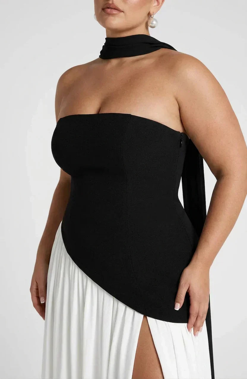 Women’s Strapless Corset Maxi Dress with High Split