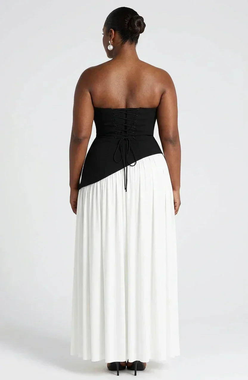 Women’s Strapless Corset Maxi Dress with High Split