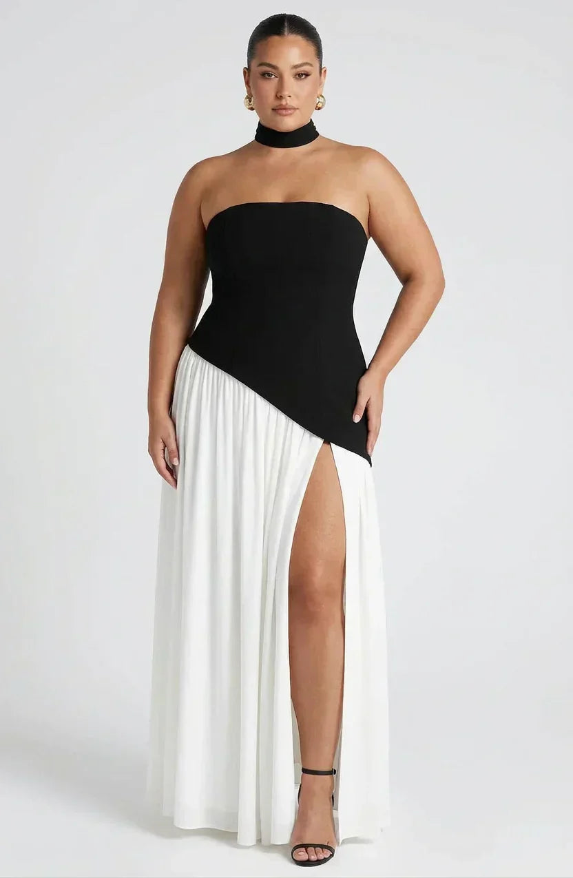 Women’s Strapless Corset Maxi Dress with High Split