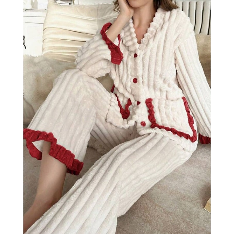 Winifred | Plush Ruffle Trim Pajama Set