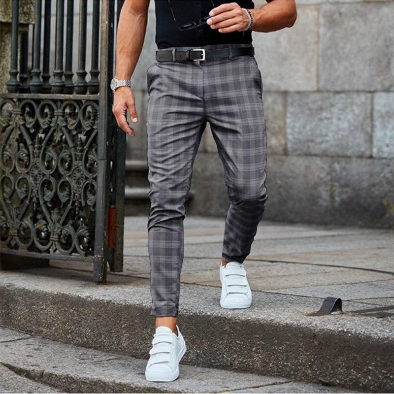 Plaid Slim Fit Chino Trousers for Men