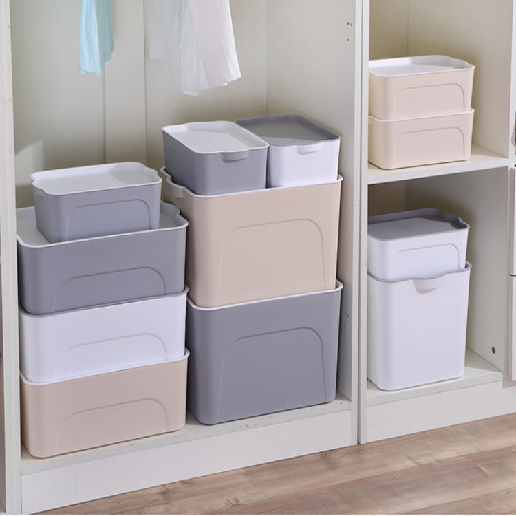 Plastic Storage Bin with Lid and Handles Stackable Organizer Containers Totes