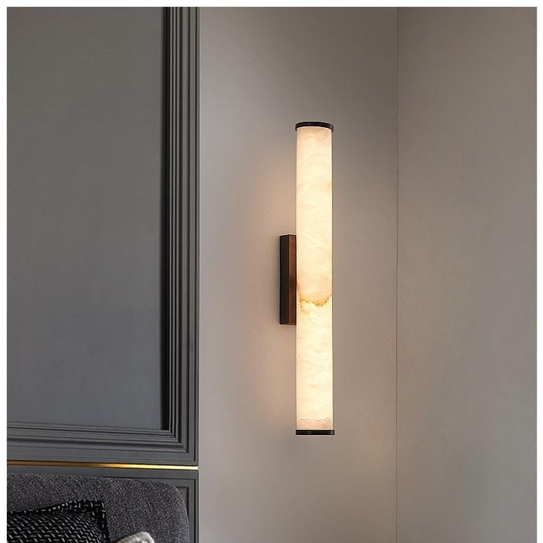 Plug-In Wall Sconce Lighting with Marbled Cylinder Shade Candle