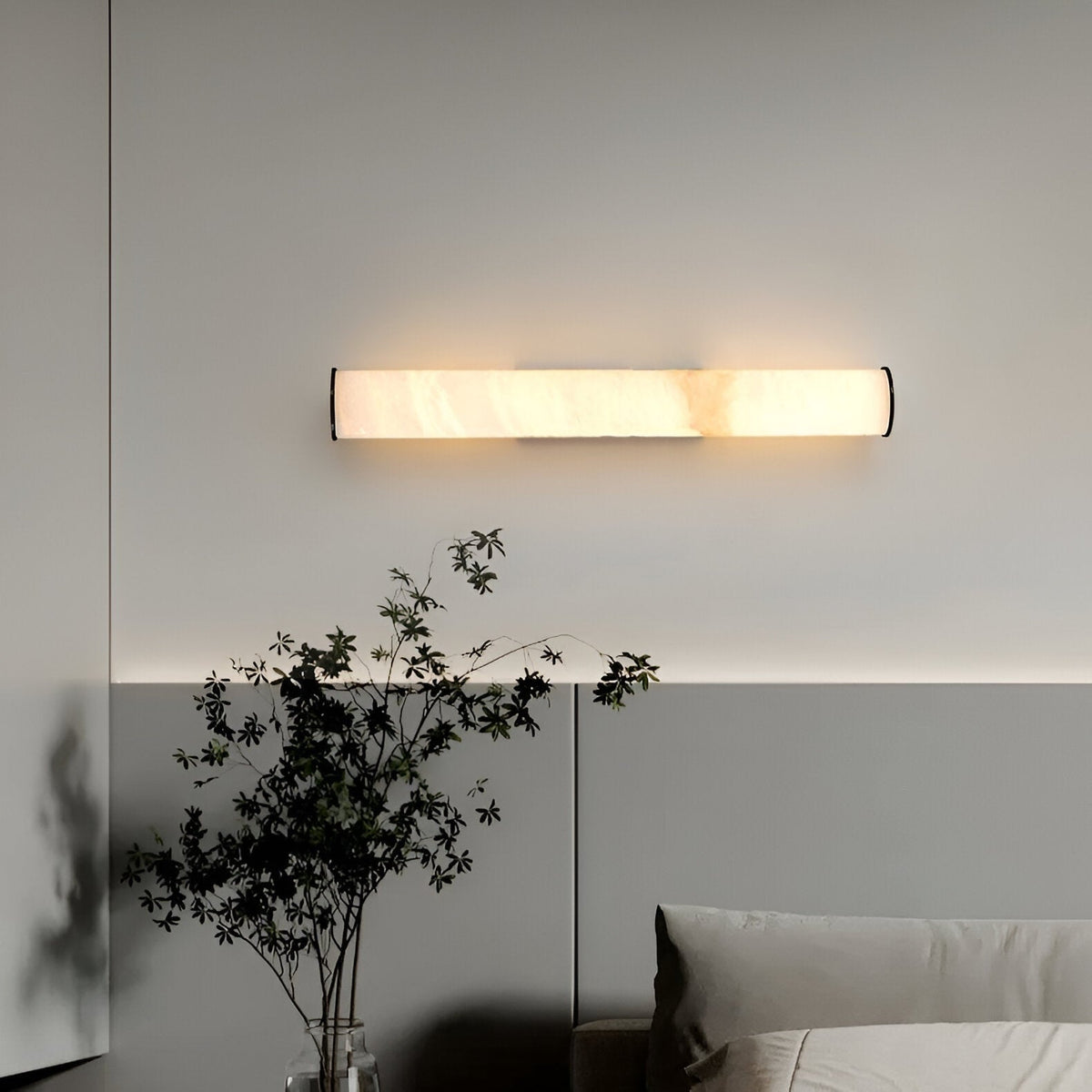 Plug-In Wall Sconce Lighting with Marbled Cylinder Shade Candle