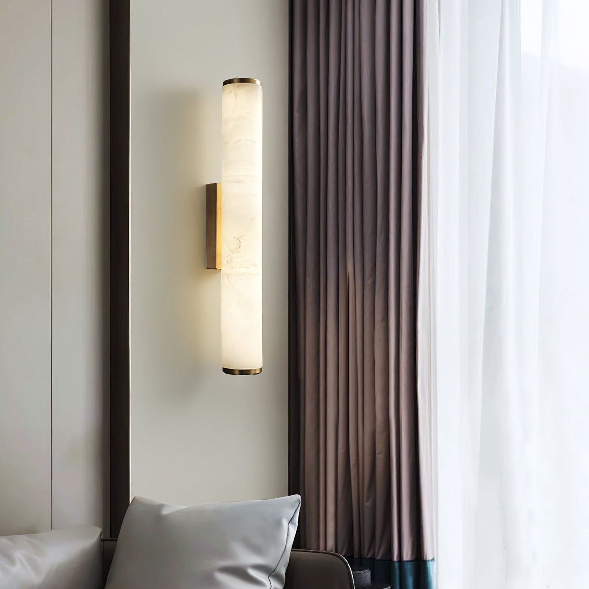 Plug-In Wall Sconce Lighting with Marbled Cylinder Shade Candle