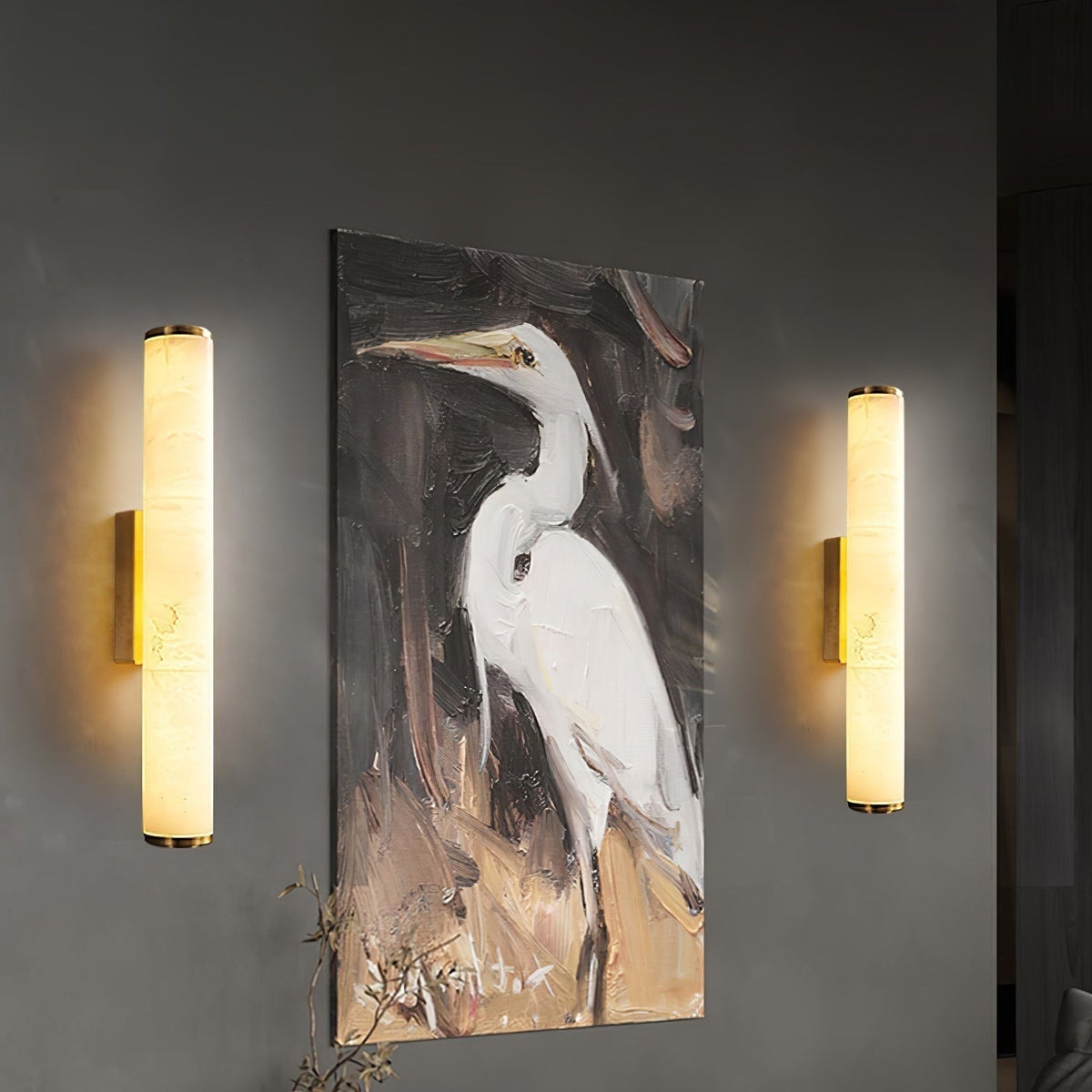Plug-In Wall Sconce Lighting with Marbled Cylinder Shade Candle