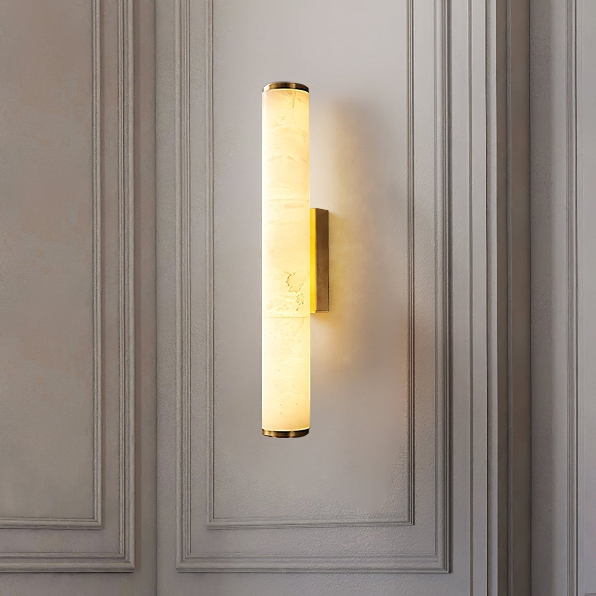Plug-In Wall Sconce Lighting with Marbled Cylinder Shade Candle