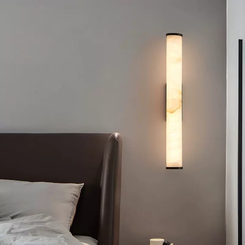 Plug-In Wall Sconce Lighting with Marbled Cylinder Shade Candle