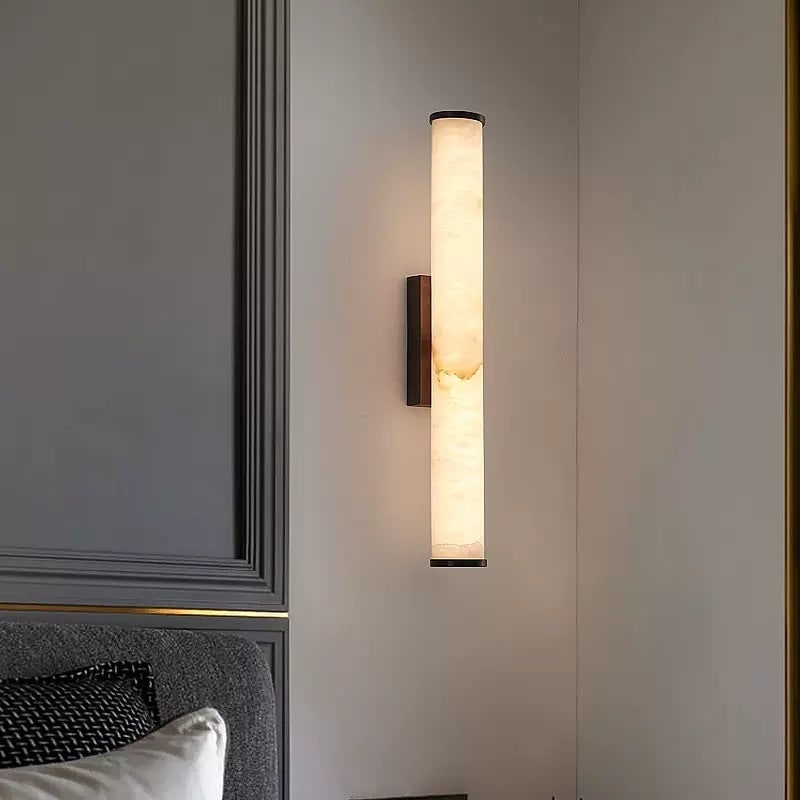 Plug-In Wall Sconce Lighting with Marbled Cylinder Shade Candle