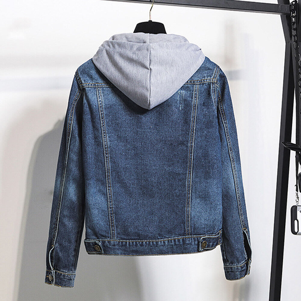 Plus-Size Hooded Denim Jacket for Autumn