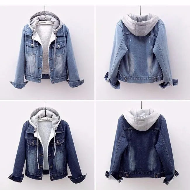 Plus-Size Hooded Denim Jacket for Autumn