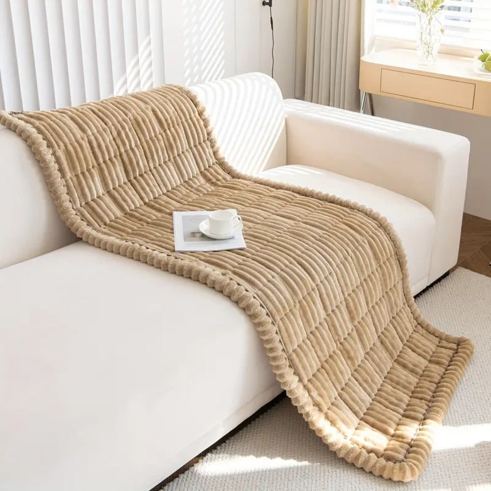 Plush Sofa Couch Cover with Pleated Edges and Non-Slip Backing