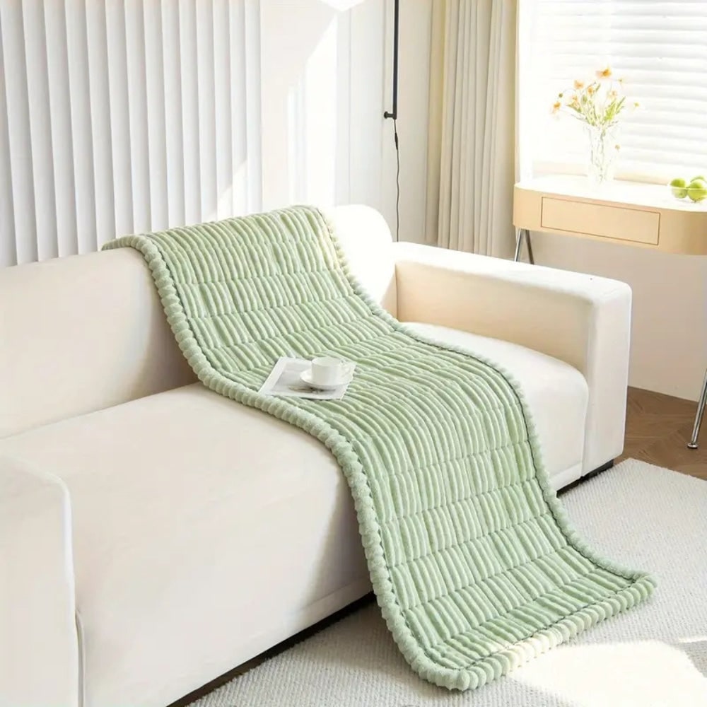 Plush Sofa Couch Cover with Pleated Edges and Non-Slip Backing