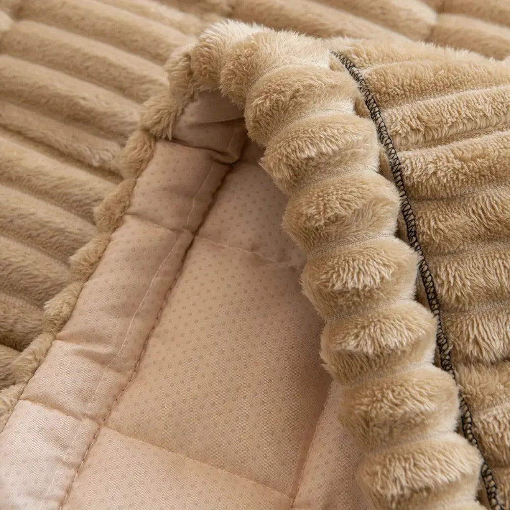 Plush Sofa Couch Cover with Pleated Edges and Non-Slip Backing