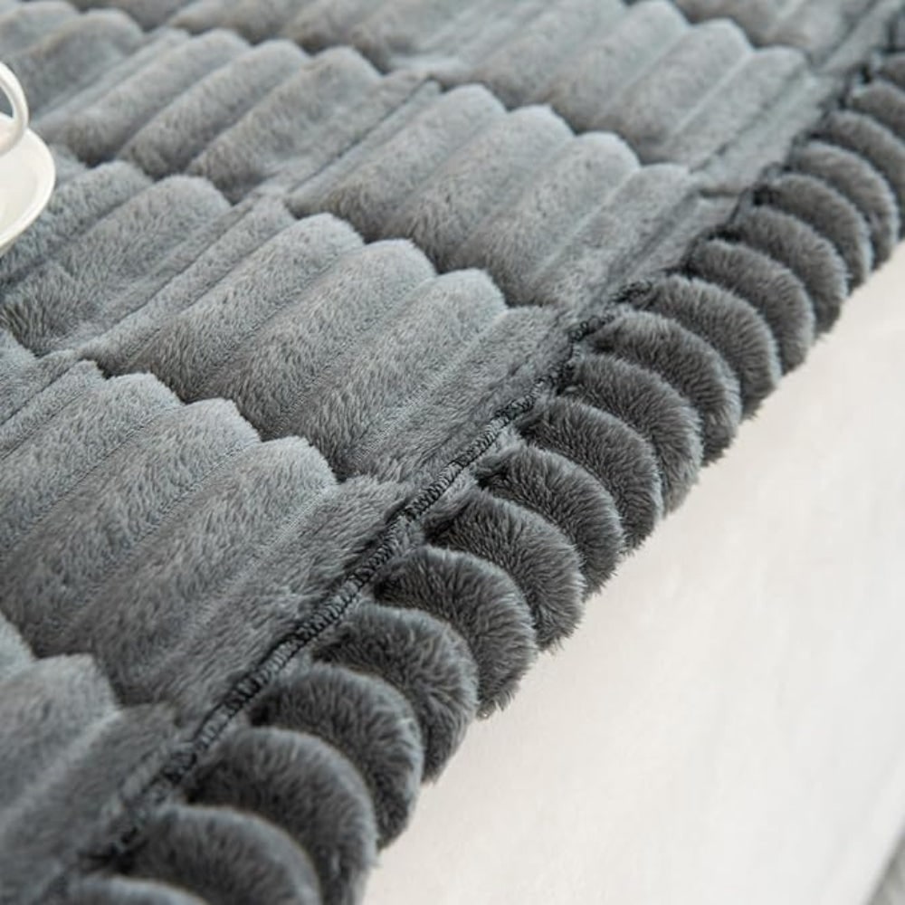 Plush Sofa Couch Cover with Pleated Edges and Non-Slip Backing