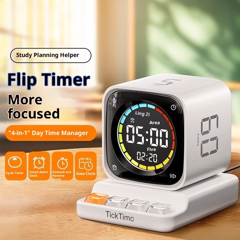 Pomodoro Effect Method Cube Timer with Digital Display and Rechargeable Charging Base