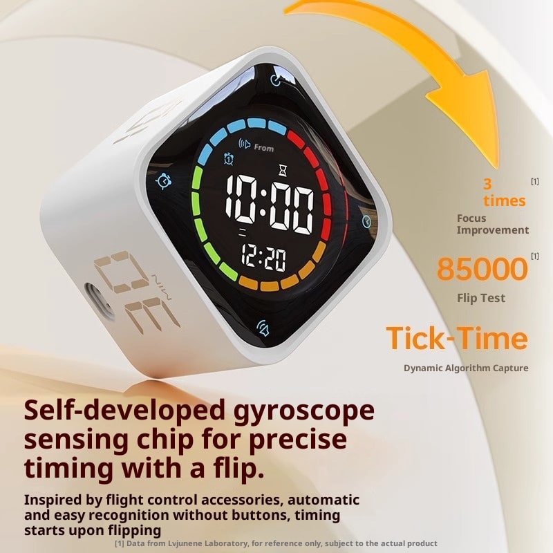 Pomodoro Effect Method Cube Timer with Digital Display and Rechargeable Charging Base