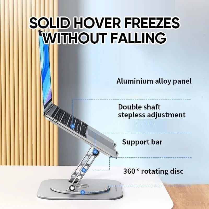 Portable Adjustable Ergonomic Laptop Stand with 360 Rotating Base and Aluminum Cooling Design