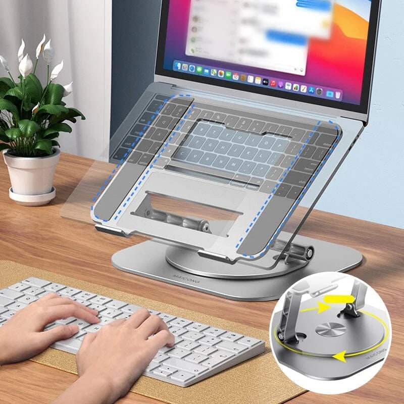 Portable Adjustable Ergonomic Laptop Stand with 360 Rotating Base and Aluminum Cooling Design