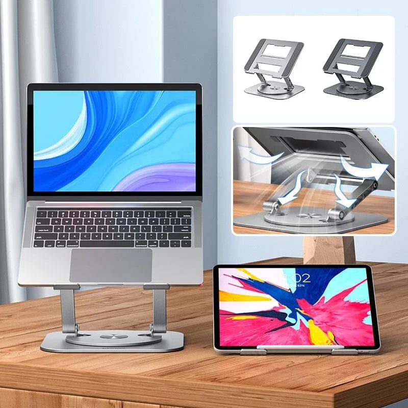 Portable Adjustable Ergonomic Laptop Stand with 360 Rotating Base and Aluminum Cooling Design