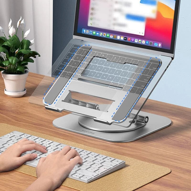 Portable Adjustable Ergonomic Laptop Stand with 360 Rotating Base and Aluminum Cooling Design
